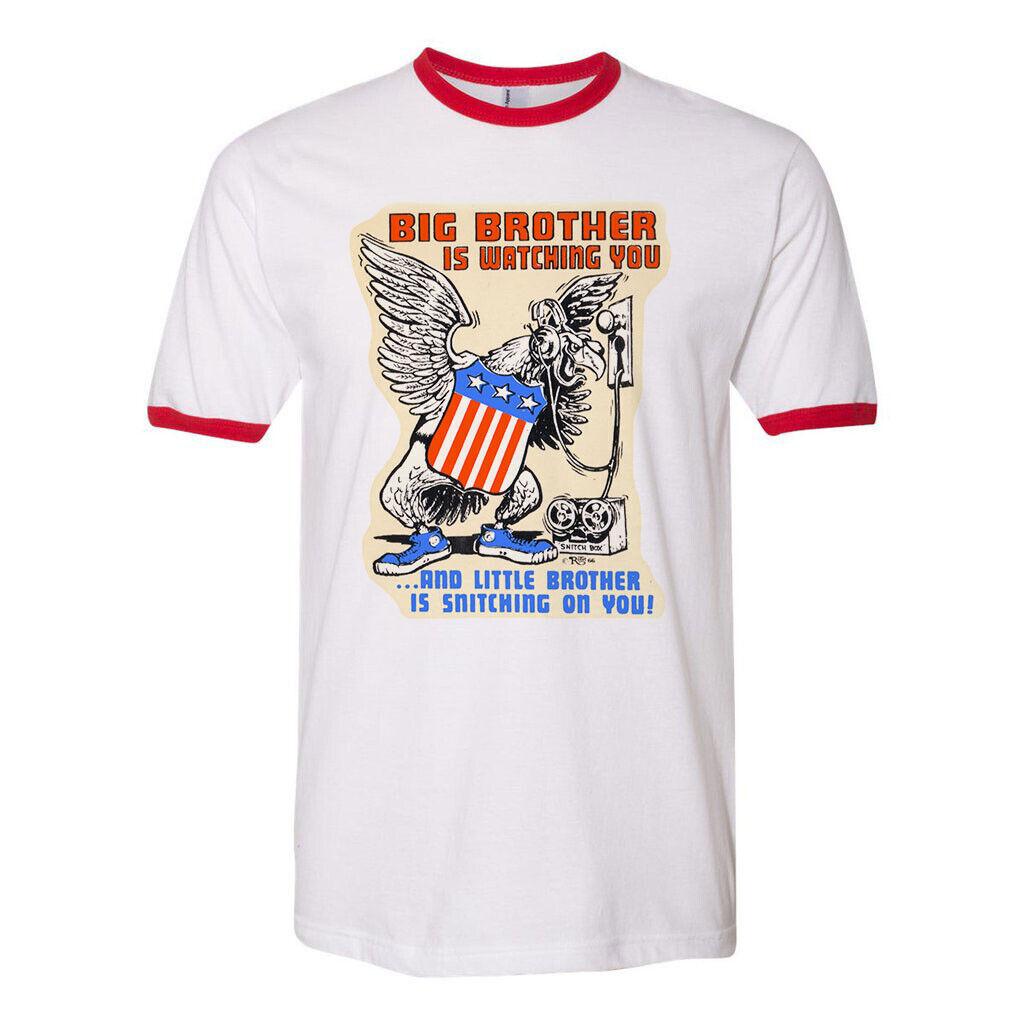 Unisex Tee T-shirt Vtg Art 60 s Big Brother Watching Little Brother Snitching S