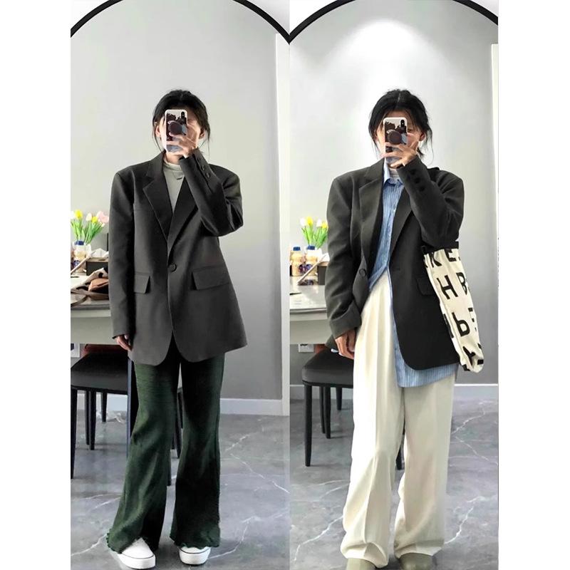 Women's High-End Grey Suit Jacket - Autumn 2025, Korean Style, Loose Casual Fit for Early Autumn