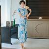 Blue National Style New Chinese Long Cheongsam Improved New Young Women's High-end Sense Retro Short Sleeve Summer