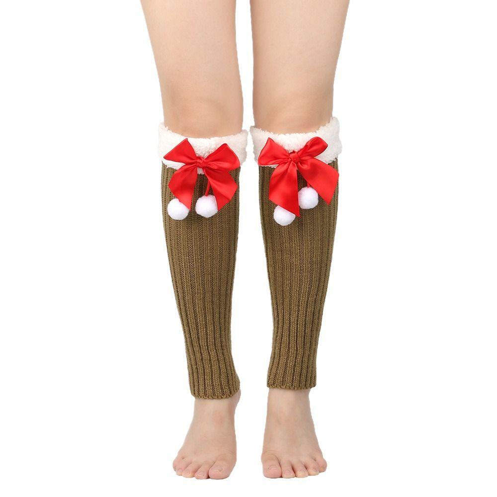 Sweet Breathable Christmas Bow Stockings Leg Socks Thick Cuffs Warm Foot Cover Socks Elastic Y2K Boot Socks Girls Lady