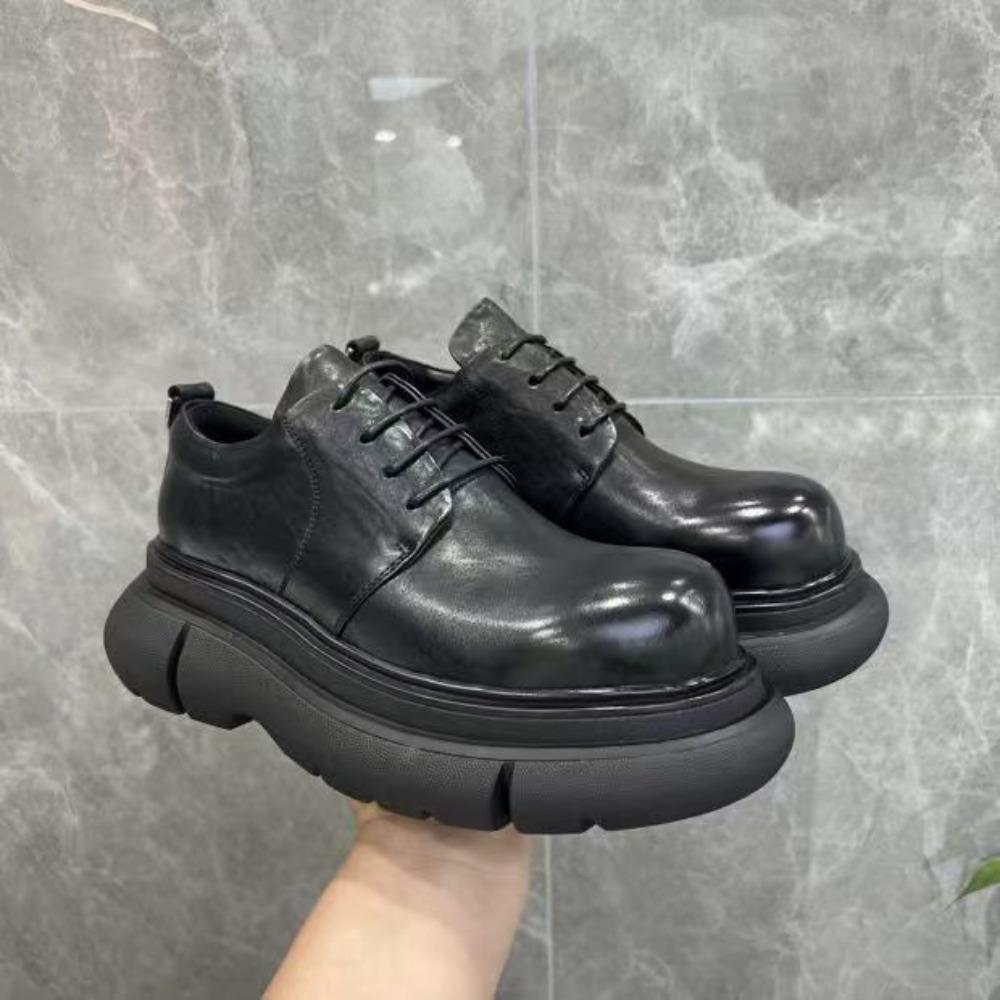 New Catwalk Platform Derby Shoes Men's Cowhide Casual Men's Shoes Lace-up Heightened Fashion Leather Shoes Men
