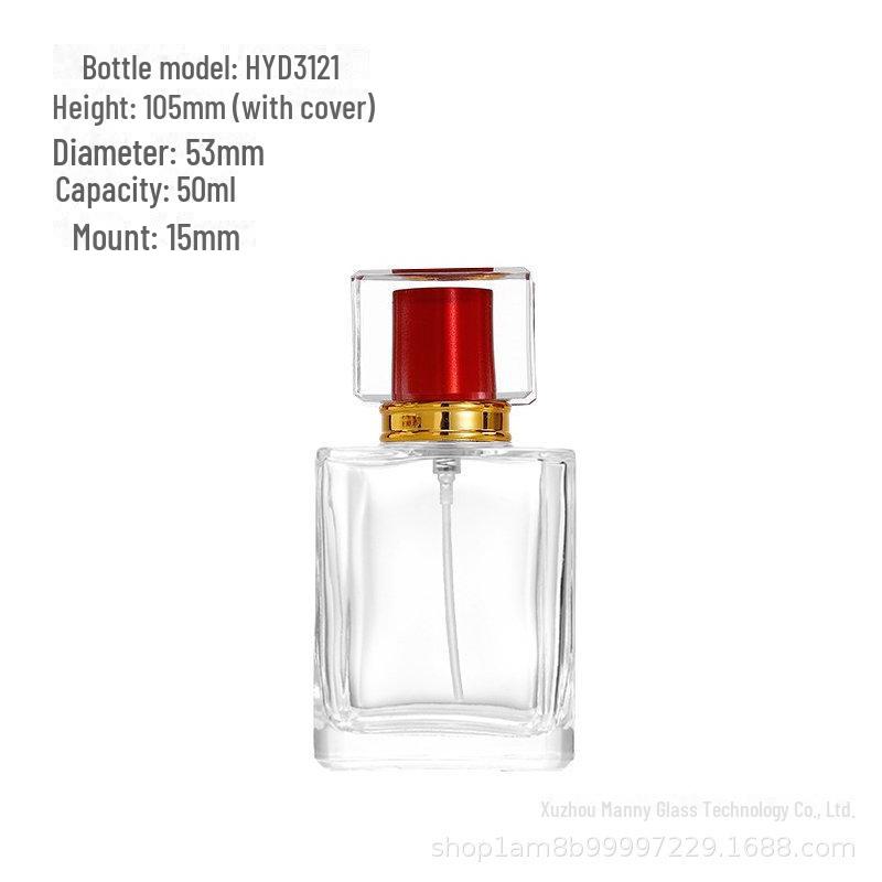 Square Transparent Glass Perfume Bottle - 25ml/50ml Spray & Water Replenishment