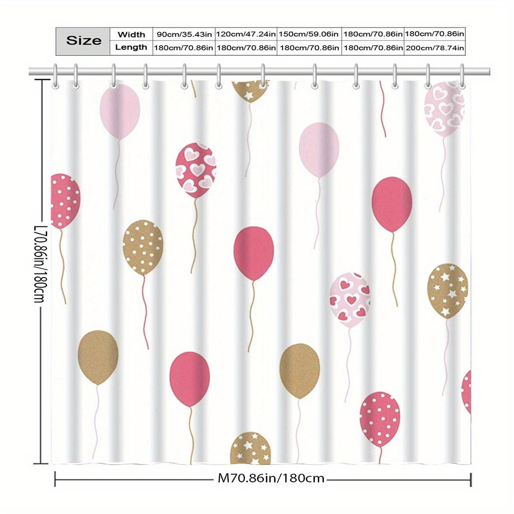 Red Balloon Pattern Shower Curtain - Whimsical Home Decor, Polyester, Machine Washable, Includes Hooks, , Bathroom Separator