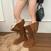 Cowhide version~ large tube circumference velvet thick-soled snow boots women's 2025 new fur integrated warm knight boots long boots