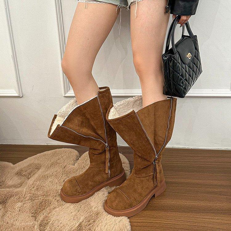 Cowhide Version~ Large Tube Circumference Velvet Thick-soled Snow Boots Women's 2025 New Fur Integrated Warm Knight Boots Long Boots