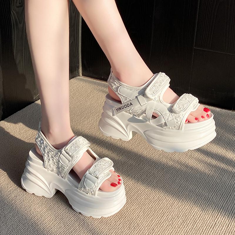 Fashion 8CM Thick Bottom Women Sandals Bling Ins Hot Sports Sneakers New Summer Peep Toe Leisure Shoes Ladies Gladiator Sandalias Mujer