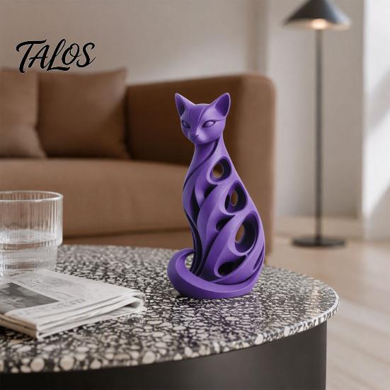 Birthday Presents for Friends 3D Printed Spiral Cat Figurine, Hollow Modern Abstract Sculpture Decorative Figurines Living Room Desk Shelf, Minimalist