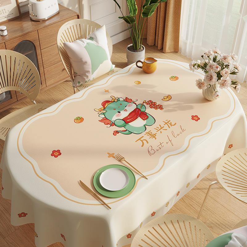 Year Of The Dragon Internet Celebrity Tablecloth Waterproof, Oil-Proof, Anti-Scalding, Leave-In Cartoon Dining Table Cloth, Tablecloth Thickened