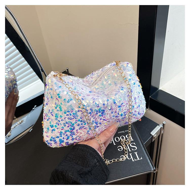 Mini Borsa a Spalla con Paillettes per Donna con Tracolla a Catena per Accessorio di Moda Quotidiano