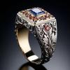 Eco-friendly Alloy Retro Two-tone Luxury Ring with Colored Diamonds for Women
