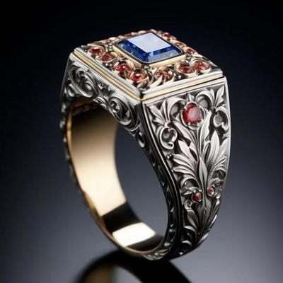 Bague Rétro Bicolore de Luxe Écologique en Alliage avec Diamants Colorés pour Femmes