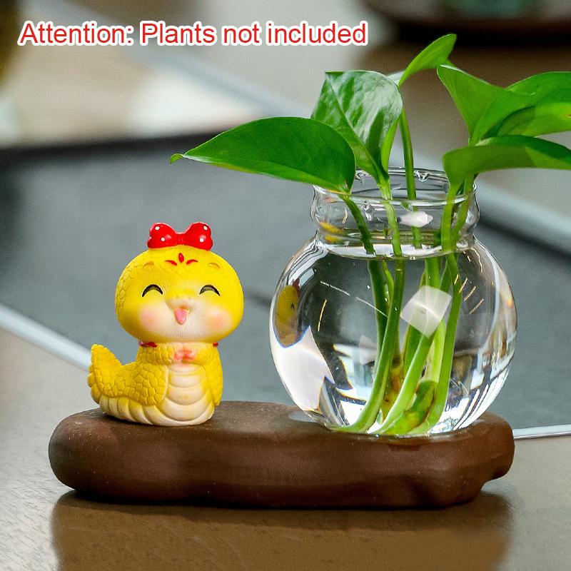 1set Desktop Plant Terrarium For Growing Hydroponic Plants Aquatic Vase Ceramic Base Snake Hydroponic Vase Glass Vase 2 styles