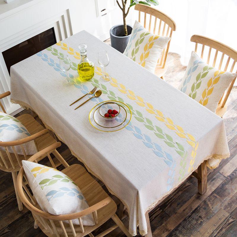 

Tablecloth Fabric Cotton and Linen Fresh Country Style and Simple Embroider Leaves Square Ins Style Tablecloth Rectangular For Home Money Leaf-Green 90*90cm
