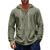 Camisa Holgada de Primavera Otoño para Hombre Lino Suelta Casual Sencilla con Capucha Manga Larga Forro Botonadura Sencilla