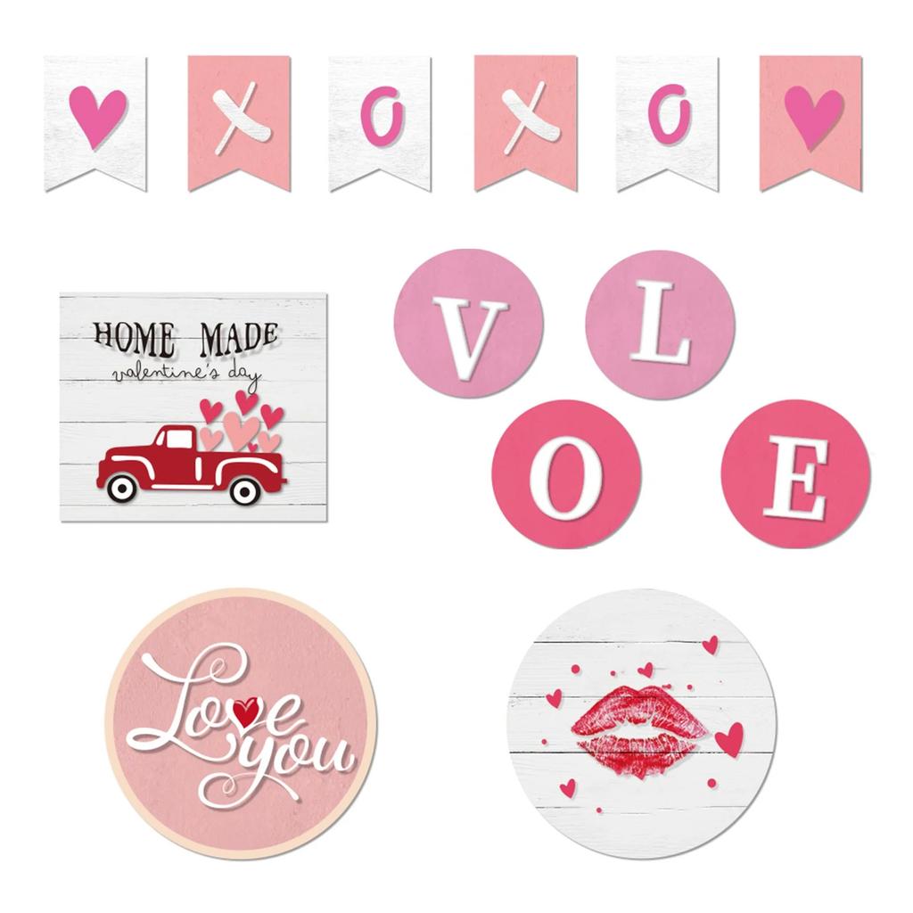Valentine's Day Tiered Tray Decor Set Wooden Valentine Table Signs Love Heart Rustic Tiered Tray Decoration For Home Tabletop Kitchen Living Room Deco
