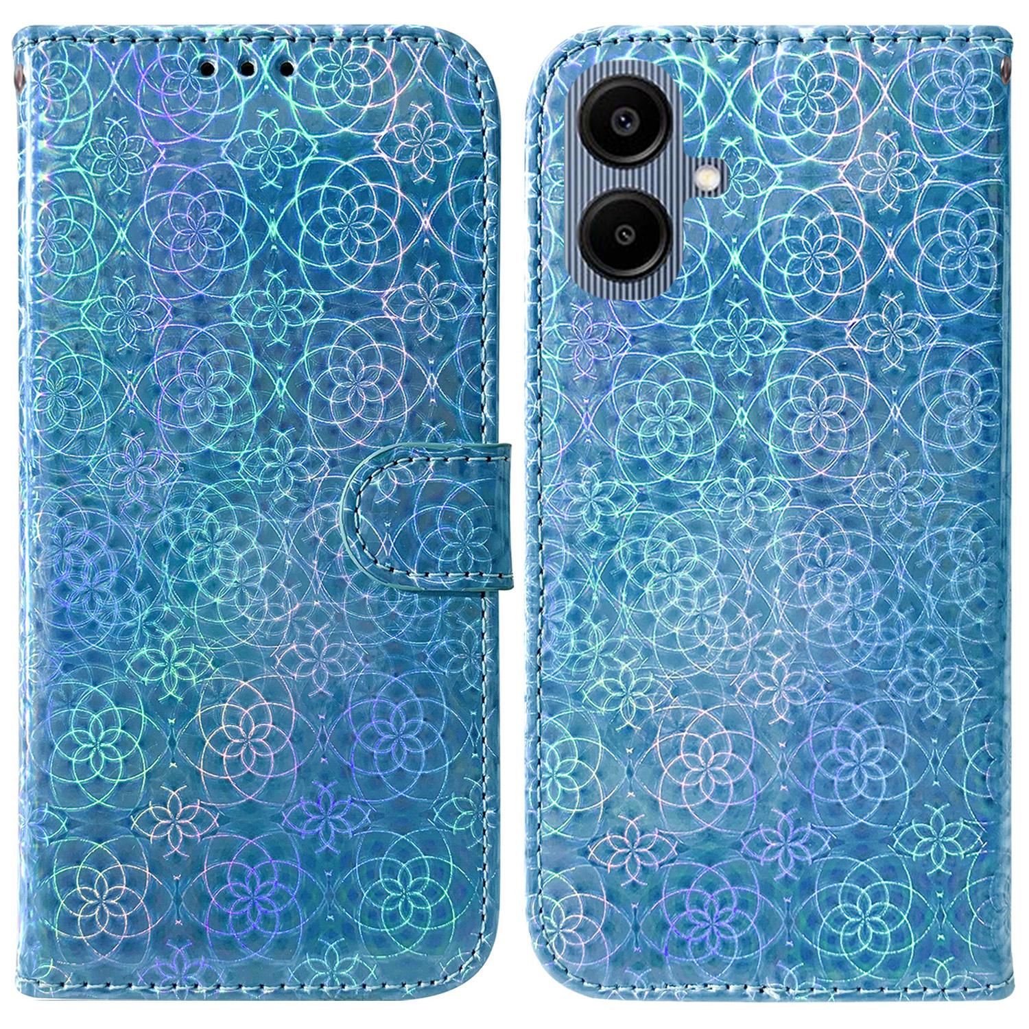 

For Samsung Galaxy A07 5G Stand Case Dazzling Flower Leather Phone Cover with Wrist Strap Blue