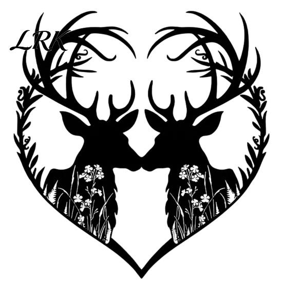 Outdoor Garden Hanging Decorations Metal Deer Heart Wall Decoration, Silhouette Couple Ornaments, Animal Art Decor for Living Room Sculpture