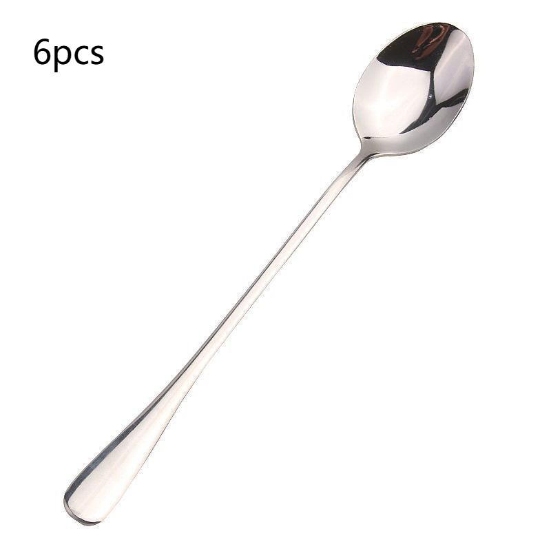 

6/10 шт. Ложка для льда из нержавеющей стали с длинной ручкой, кофейная ложка, ложка для перемешивания мороженого, можно мыть в посудомоечной машине, кухонные аксессуары