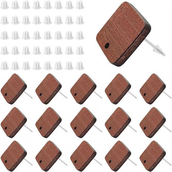 Oubaka 60pcs Wooden Earrings Posts for Jewelry Making Wood Earring Findings Wood Stud Earring Findings Trapezoid Wood Earring Studs with 100pcs Ear