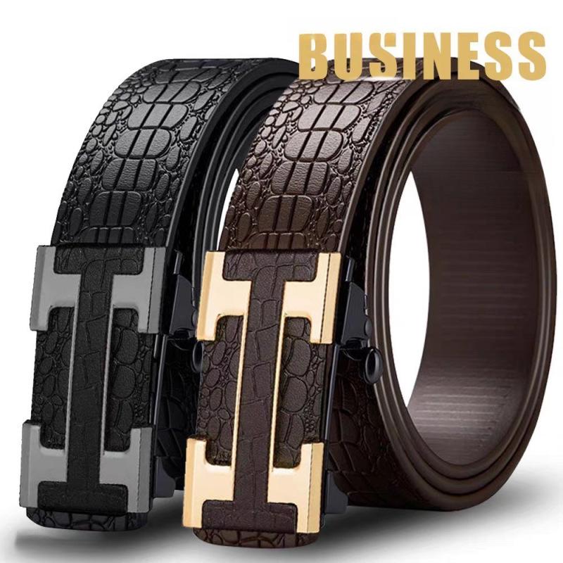 High-End Men's Genuine Leather Belt with Automatic Buckle - No-Tooth Design for Casual and Business Wear