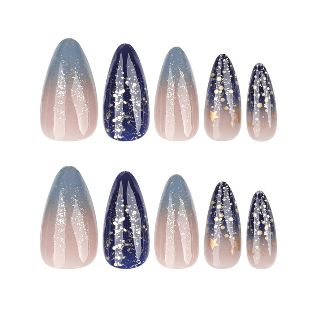 Short Spicy Star Almond Glitter Gradient False Nails