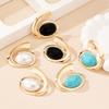 Geometric C-inlaid Turquoise Pearl Stud Earrings Retro Elegance Temperament Earrings