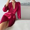 Pajamas Women Summer European and American Ladies Lace-up Bathrobe Sexy Morning Gown Home Dress Can Wear Ice Silk Robe