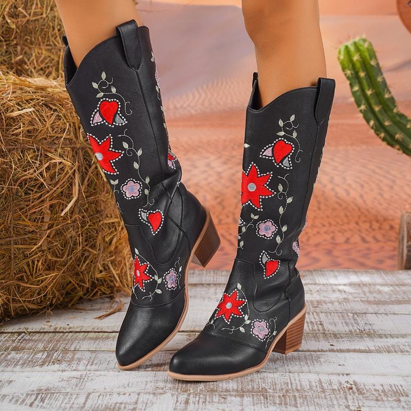 

Western Mid-Tube Boots 2026 Retro Pointed Toe Sleeve Love Heightened Skinny Plus Size Boots 36 чёрный
