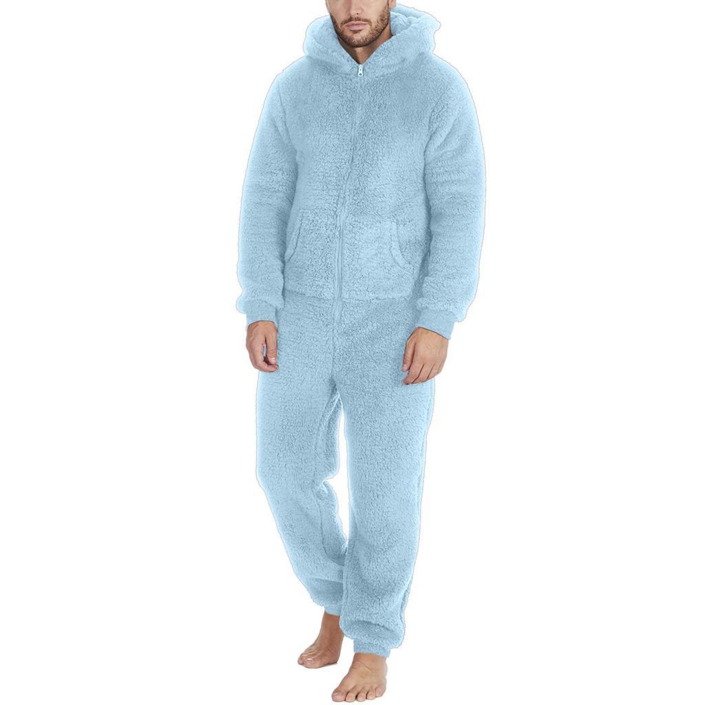 Men's Zipper Warm Plush Jumpsuit Warm Pajamas