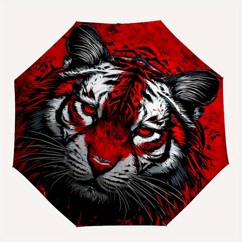 1pc Red and Black Tiger Automatic Opening and Closing Folding - A Good Choice for Gifts, Fashionable and Convenient Umbrella With Cute Cartoon Ch