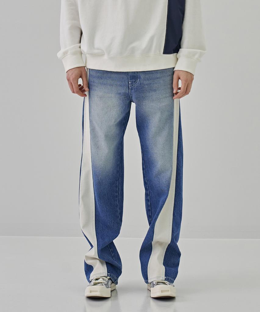 DEMADEN Side Leather Line Wide Pants Blue