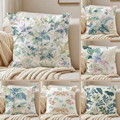 Classic Retro Watercolor Style Floral Pattern Cushion Cover Pillowcase Antidustmite Invisible Zipper Short Plush Sofa Cushion