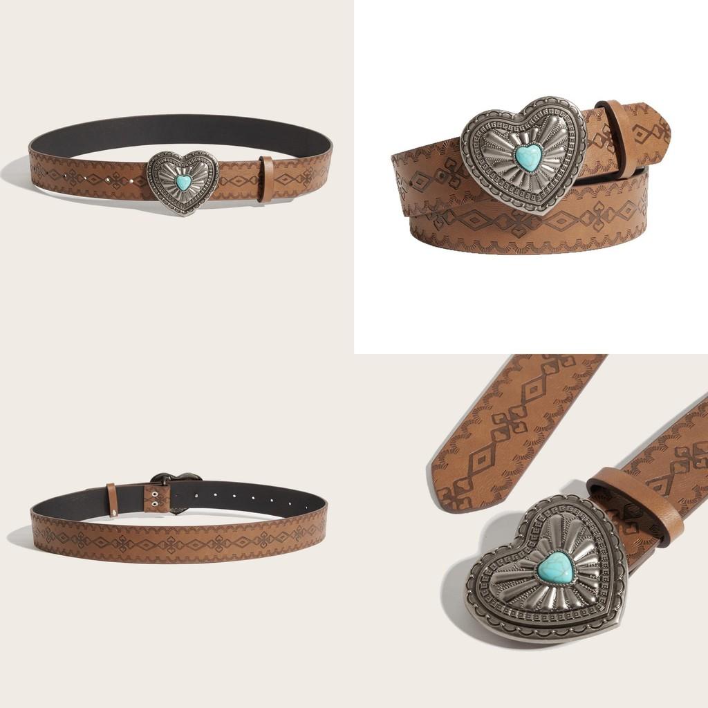 Heartshaped Metal Clip Designer Belt With Perforated Pattern For Casual Wear