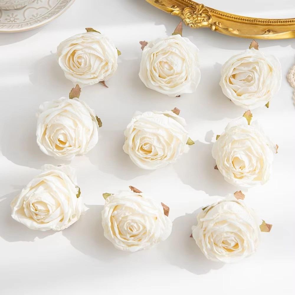 5PCS Handmade Artificial Roses Wreath Making Fake Rose Head Hot Bridal Bouquet  Wedding White