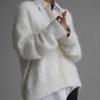 Lazy wind knitted cardigan women's European, American autumn and winter fashion v-neck loose imitation mink sweater jacket knitted sweater