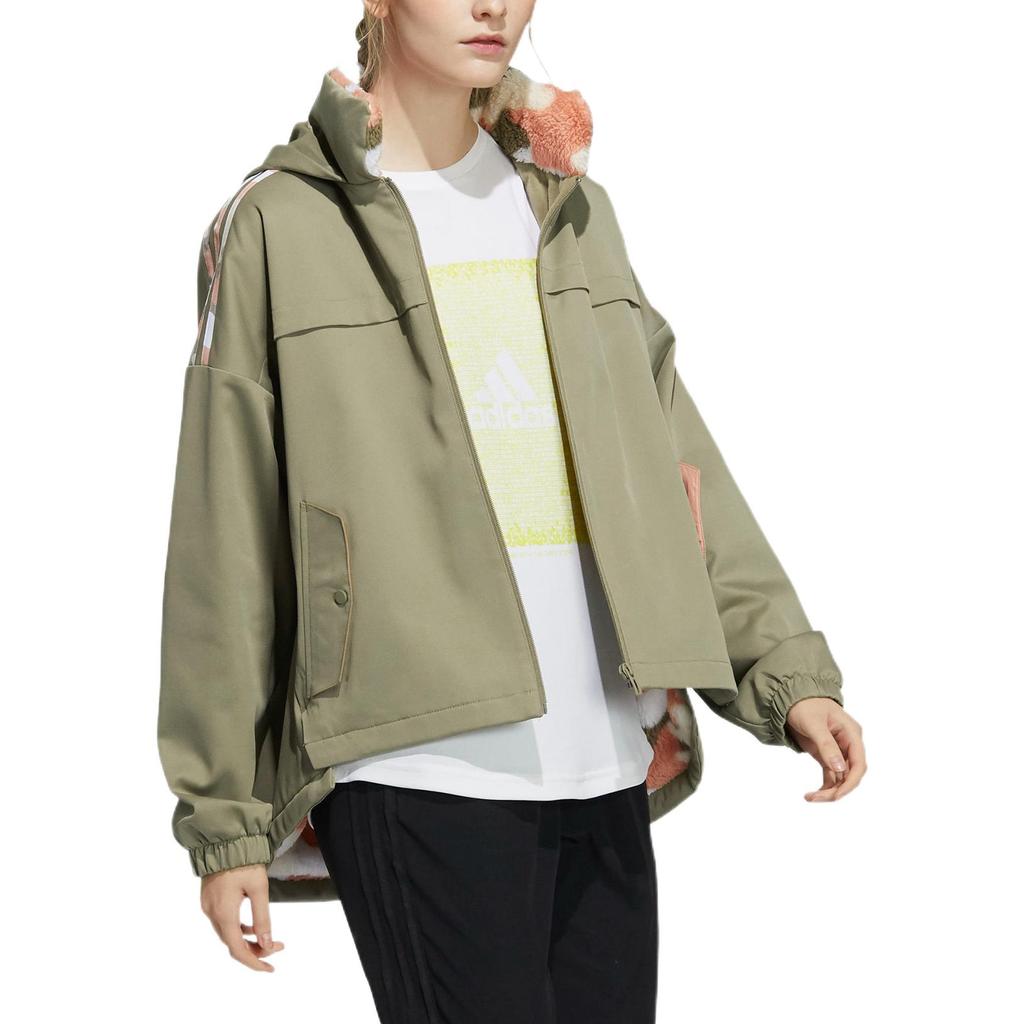 adidas Sport Performance Embroidered Logo Zip Hoodie Casual Outerwear Women Green H09762