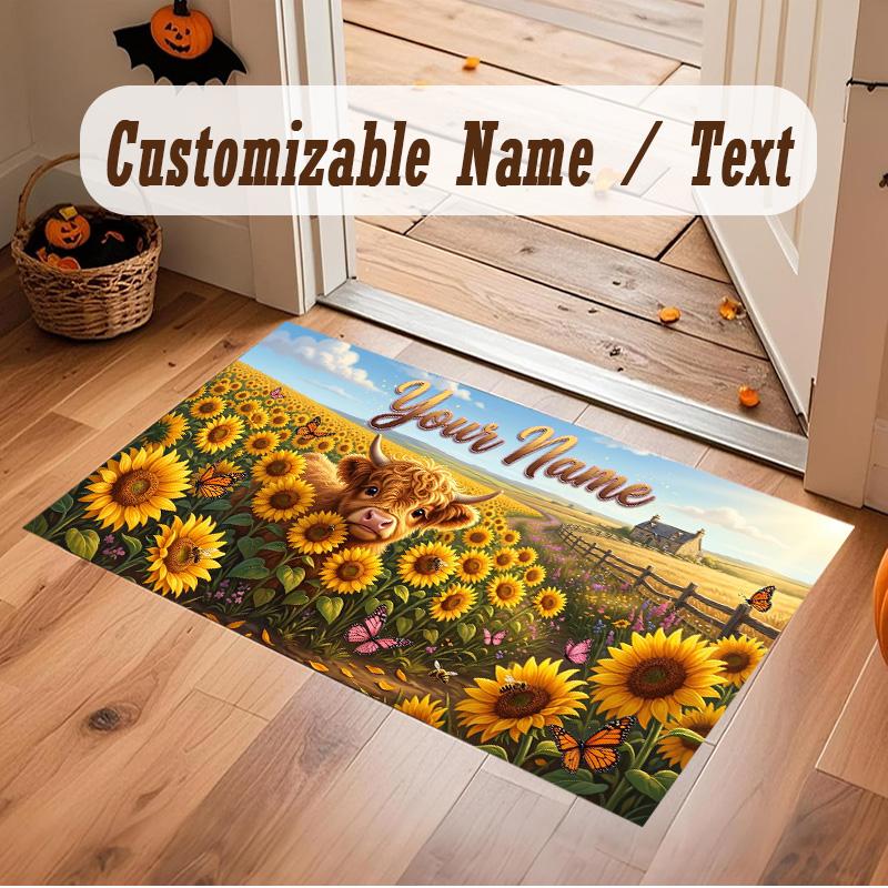 Floral Garden Theme Soft Crystal Velvet Rug Custom Name & Text Print Non Slip Floor Rug for Bedroom Living Room