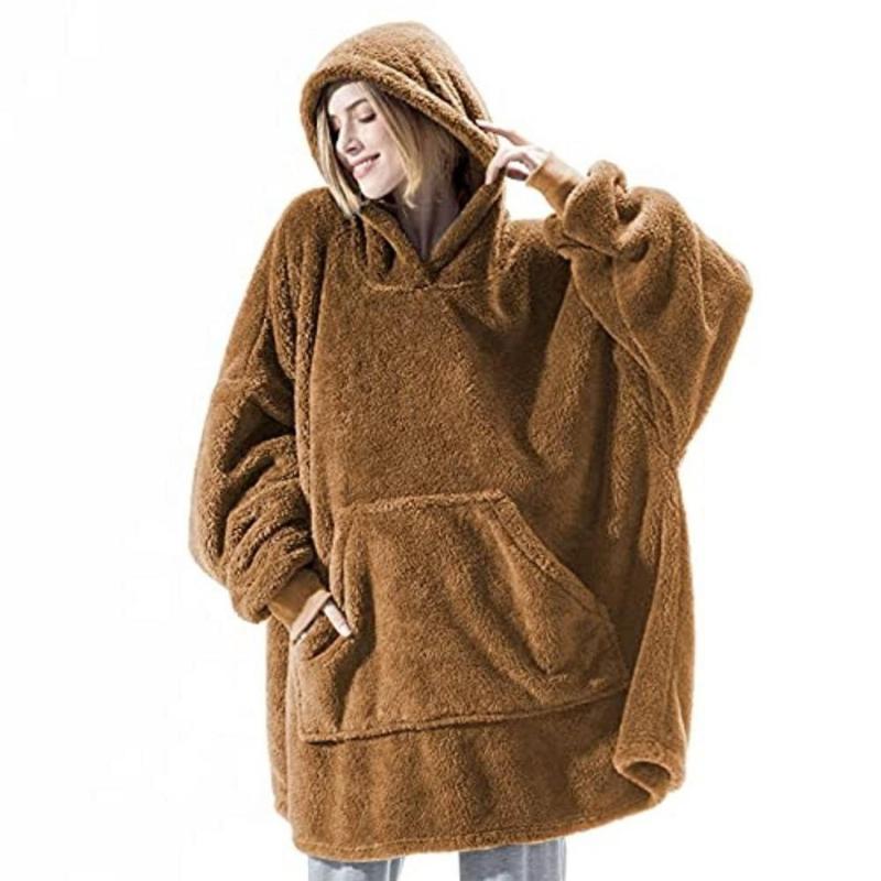 Autumn and Winter Loose Double-sided Fleece Hoodie Thickened Can Be Worn Blanket Couple New Home Service