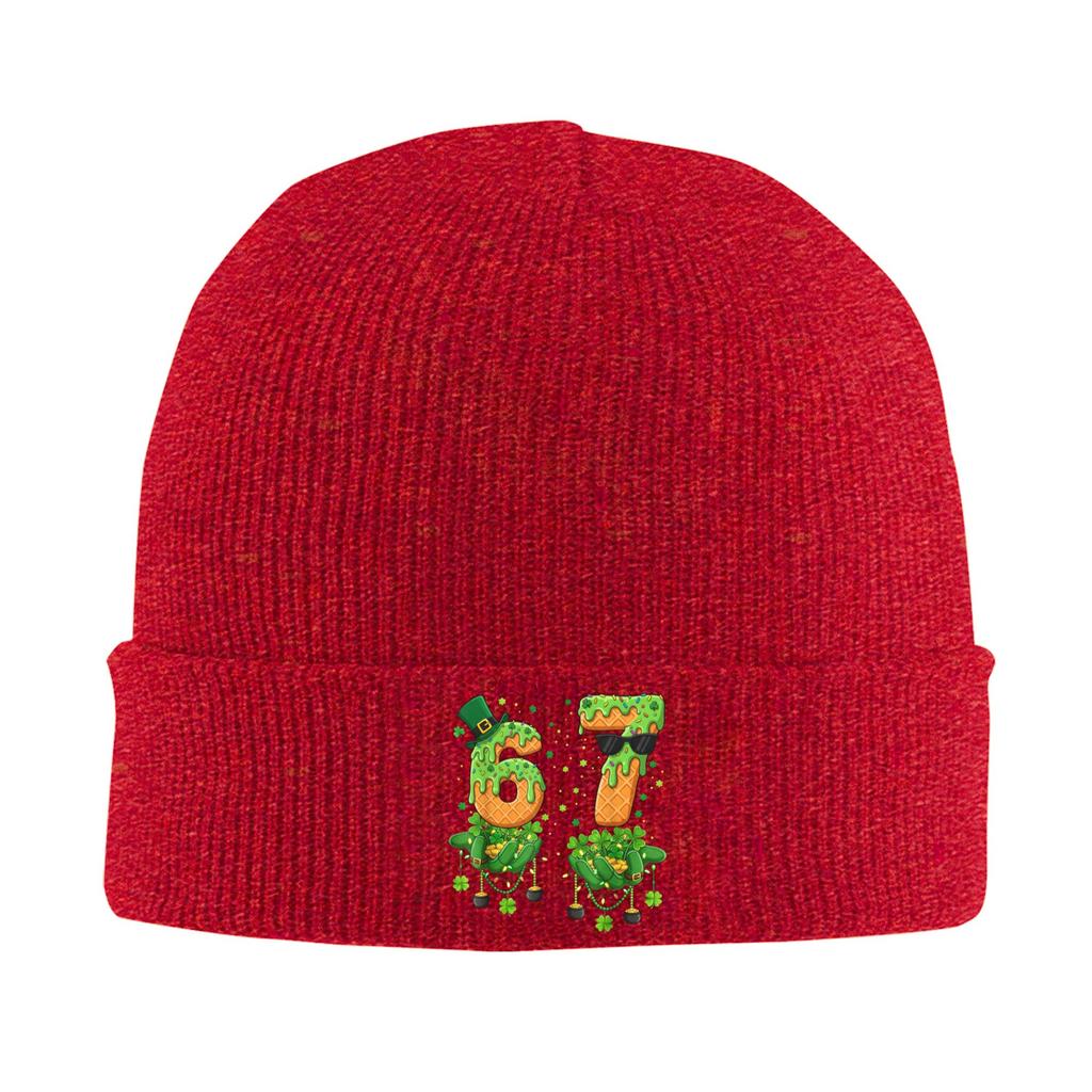 Funny 67 Meme Six Seven St Patricks Day Knitting Hat  Beanie Hats Kpop Elastic Female Male Bonnet Hats Autumn Retro Caps Gift