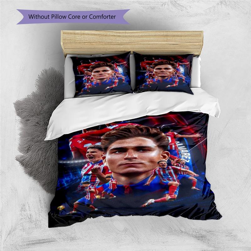 Stampa Collage Squadra Giocatore di Calcio Alvarez Set Copripiumino 3 Pezzi Biancheria da Letto per Tifosi di Calcio Decorazione Camera da Letto Casa Senza Imbottitura Cuscino Piumino