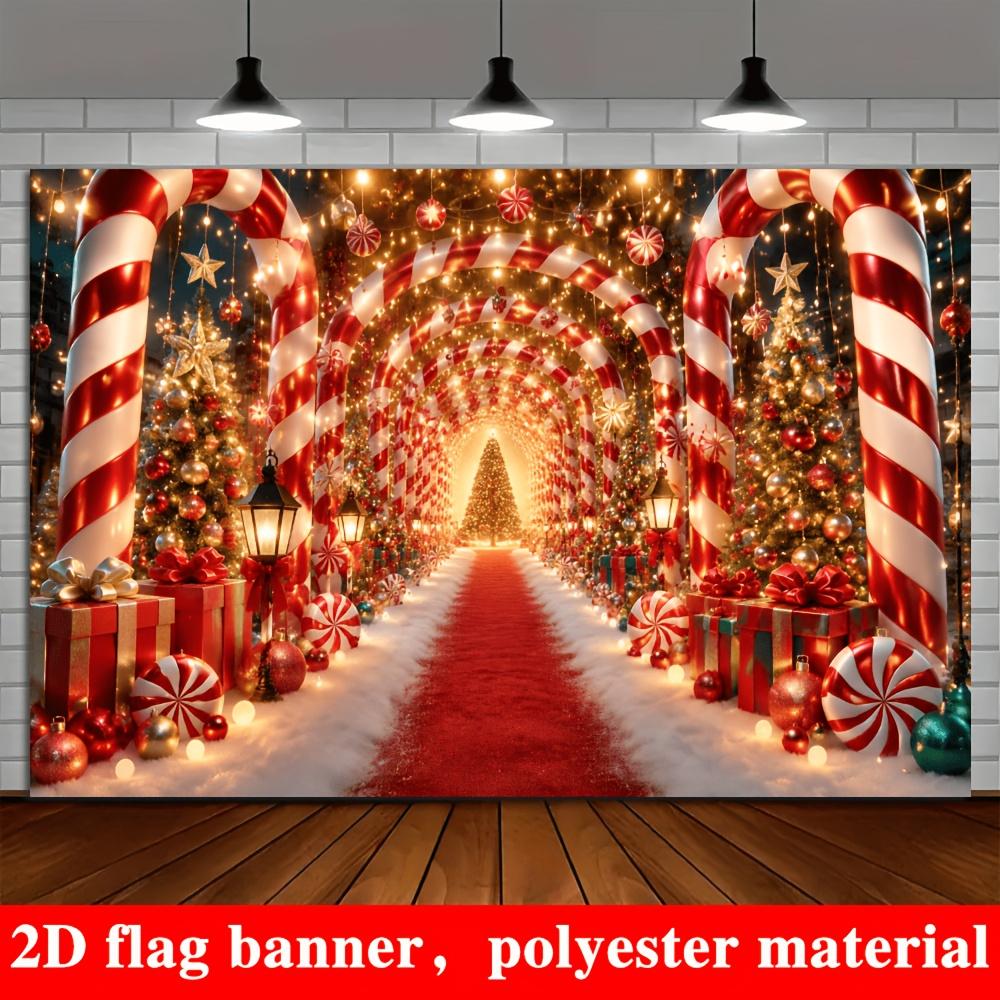 2D planar flag - Christmas festival theme background fabric with pattern featuring a red and white candy cane archwayzyc
