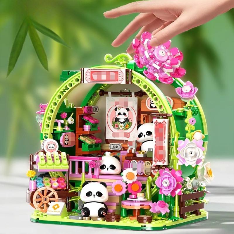 Panda Bamboo House Building Blocks Children's Educational DIY Handmade Creative Model Ornaments Trendy Toys Birthday Gifts