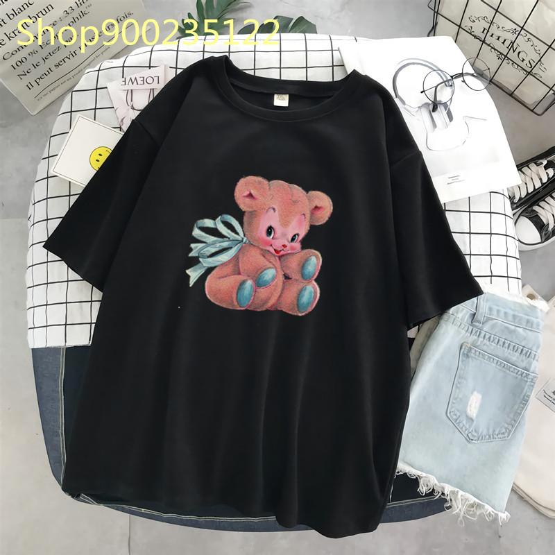Cute Bear T-Shirt Women Print Cartoon Animal Clothes Female Tops Tee Casual Women Vintage Shirts Summer Aesthetic T-Shirt Femme
