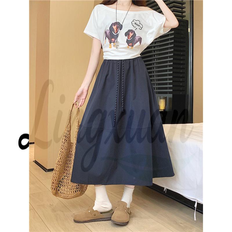 

Plus Size Pear-Shaped High-Waisted White A-Line Skirt - Tummy Concealing & Slimming for Summer XL синий