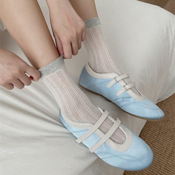 Ladies Spring and Summer Thin Color Hollow Out Boneless In The Tube Pile Pile Cotton Socks