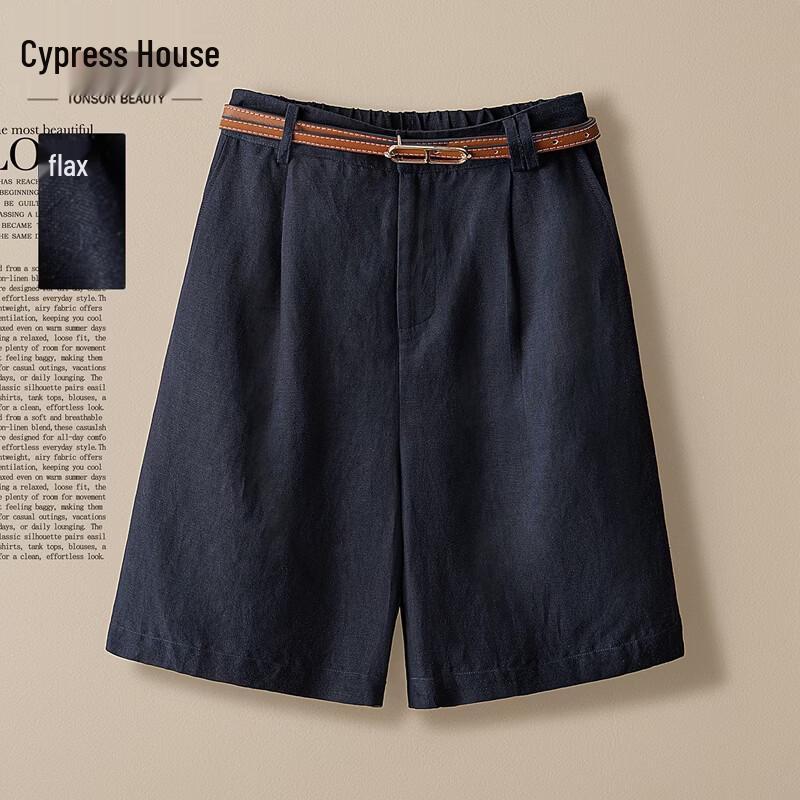 Women s Linen Blend High-Waisted Loose Fit Cropped Pants L