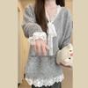 Women's Autumn Patchwork Lace Bow Long Sleeve Sweater - Casual & Sweet Style