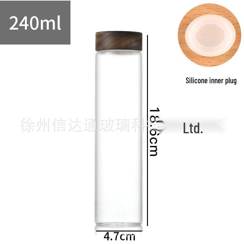 Acacia Wood Lid Borosilicate Glass Canister for Tea, Agarwood Bracelet Display, or Medicine Powder Storage.