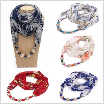 Sciarpa con bavaglino da donna Foulard musulmano Sciarpa con collana in chiffon con stampa multifunzione