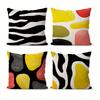 Double-Sided Printed Throw Pillow Covers, Black White Wave & Yellow Red Organic Shape Print Cushion Cases, Bold Aesthetic Decor